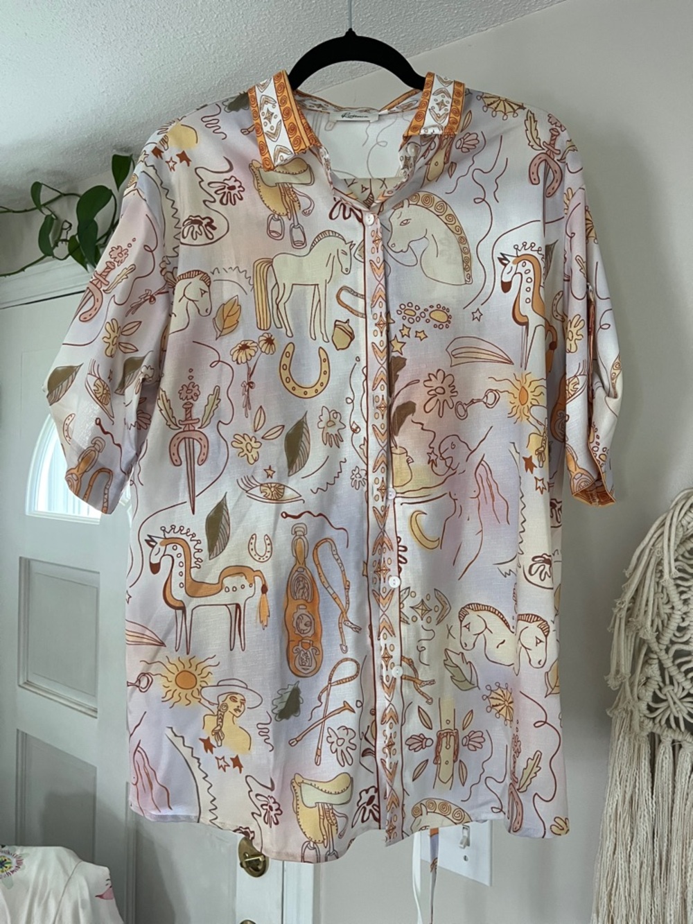 Printed Button-Up Blouse with matching wide leg pant size small-medium